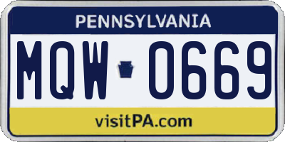 PA license plate MQW0669