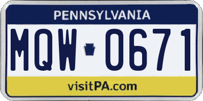 PA license plate MQW0671