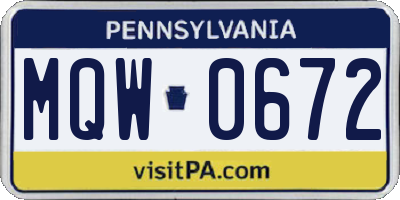 PA license plate MQW0672