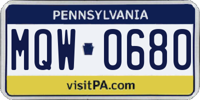 PA license plate MQW0680