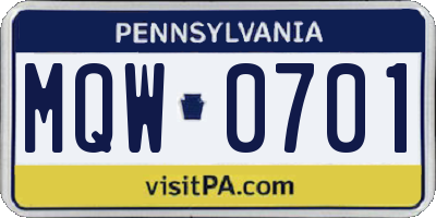 PA license plate MQW0701