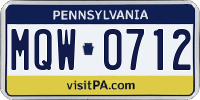 PA license plate MQW0712