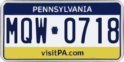 PA license plate MQW0718