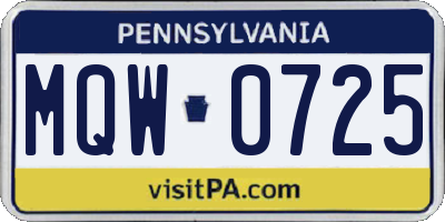 PA license plate MQW0725