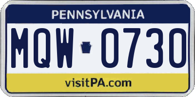 PA license plate MQW0730