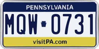 PA license plate MQW0731