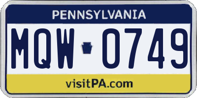 PA license plate MQW0749