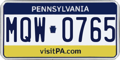 PA license plate MQW0765