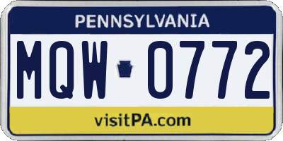PA license plate MQW0772