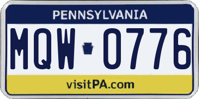 PA license plate MQW0776