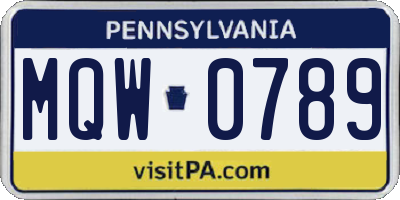 PA license plate MQW0789