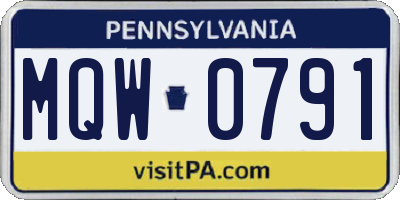 PA license plate MQW0791