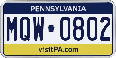 PA license plate MQW0802