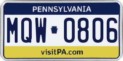 PA license plate MQW0806