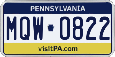 PA license plate MQW0822