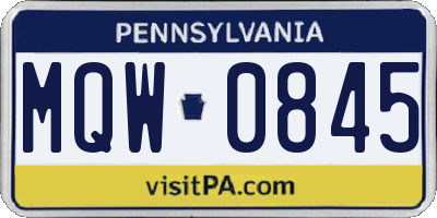 PA license plate MQW0845