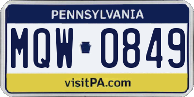 PA license plate MQW0849