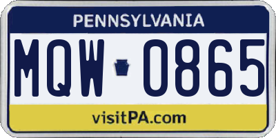 PA license plate MQW0865