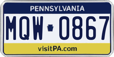 PA license plate MQW0867