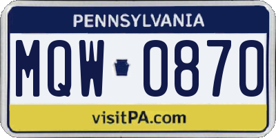 PA license plate MQW0870