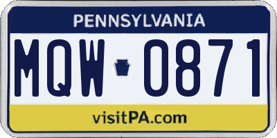 PA license plate MQW0871