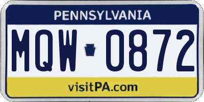 PA license plate MQW0872