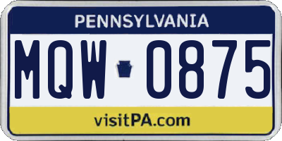PA license plate MQW0875