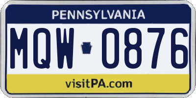 PA license plate MQW0876