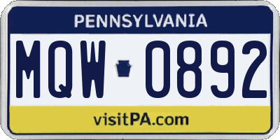 PA license plate MQW0892