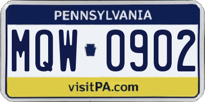 PA license plate MQW0902