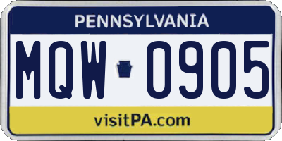 PA license plate MQW0905