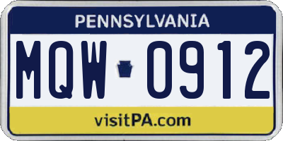 PA license plate MQW0912