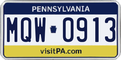 PA license plate MQW0913