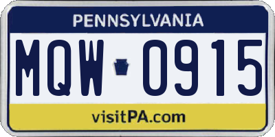 PA license plate MQW0915