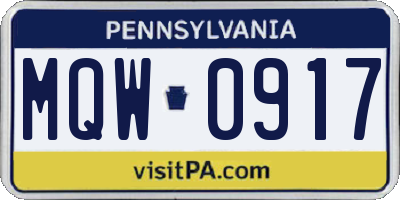 PA license plate MQW0917