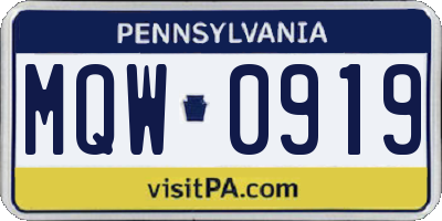 PA license plate MQW0919