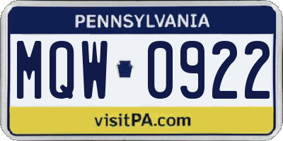 PA license plate MQW0922