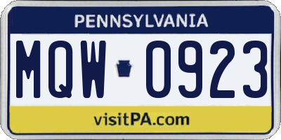 PA license plate MQW0923