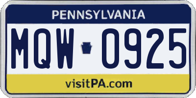 PA license plate MQW0925