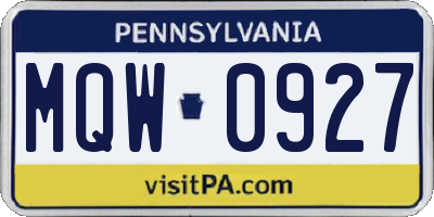 PA license plate MQW0927