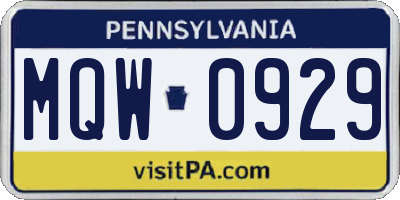 PA license plate MQW0929
