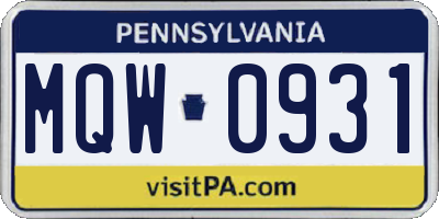 PA license plate MQW0931
