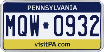 PA license plate MQW0932