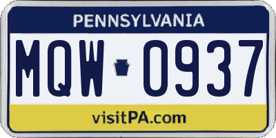 PA license plate MQW0937
