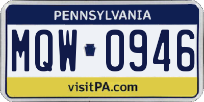 PA license plate MQW0946