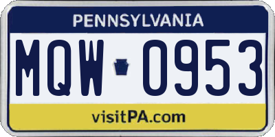 PA license plate MQW0953