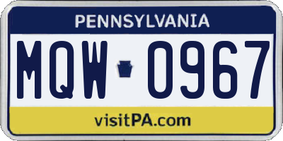 PA license plate MQW0967