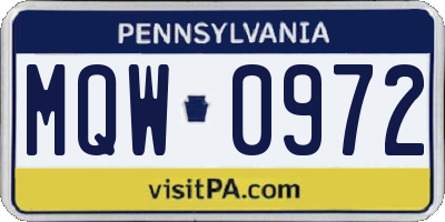 PA license plate MQW0972