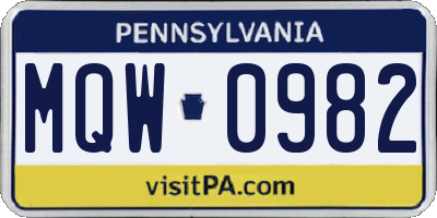 PA license plate MQW0982