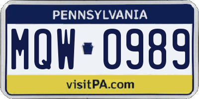 PA license plate MQW0989